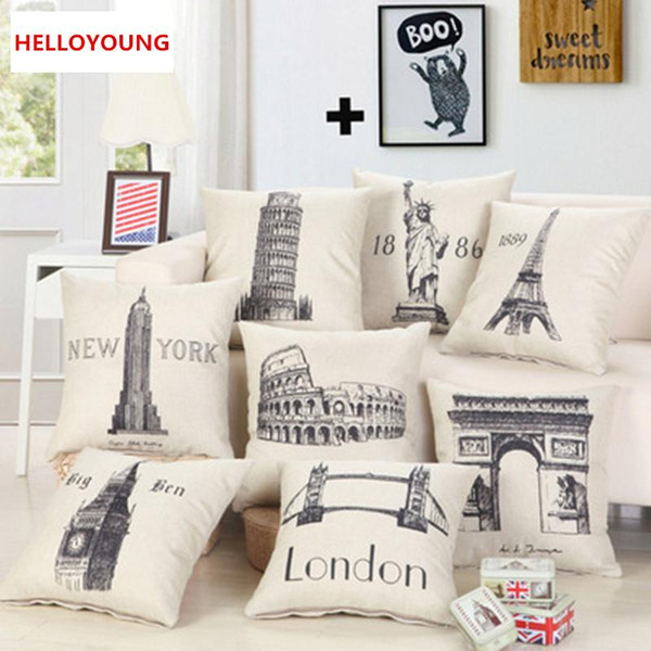 BZ091 Cushion Cover Pillow Case Home Textiles supplies Lumbar Pillow Famous Buildings throw pillows chair seat