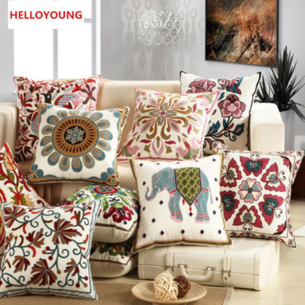 BZ022 Decorative embroidery sofa cushion cover throw pillows covers 45cm*45cm without filling soft towel embroidery flowers