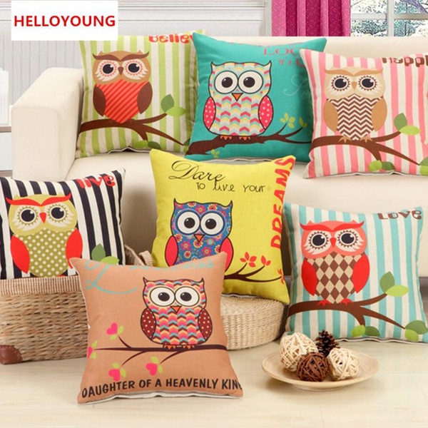 BZ001 Luxury Cushion Cover Pillow Case Amercian Owls Cushions Polyester Cotton Home Decor Sofa Car Seat Decorative Throw Pillows