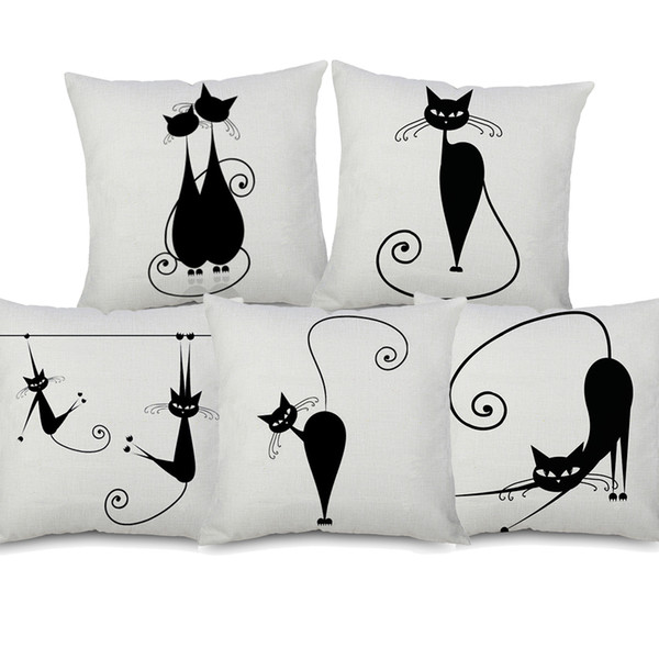 8 Styles Black Cats Cushion Covers Animal Cute Naughty Cat Silhouette Decorative Cushion Cover Linen Pillow Case For Bedroom Sofa Couch