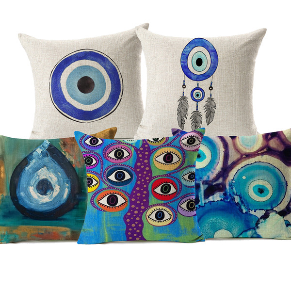 Evil Eye Cushion Cover Mediterranean And Asian Tribes Culture Cushion Covers Sofa Decorative Beige Linen Pillow Case New