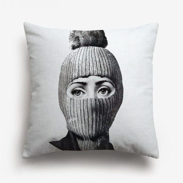 Fornasetti Face Painting Cushion Covers European Retro Vintage Beauty Girl Faces Lips Eye Hand Cushion Cover Sofa Linen Cotton Pillow Case