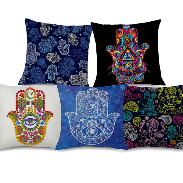 7 Styles Hamsa Hand Cushion Covers Arabic Khamsa Hand Of Fatima Painting Cushion Cover Home Decorative Linen Pillow Case For Sofa Couch