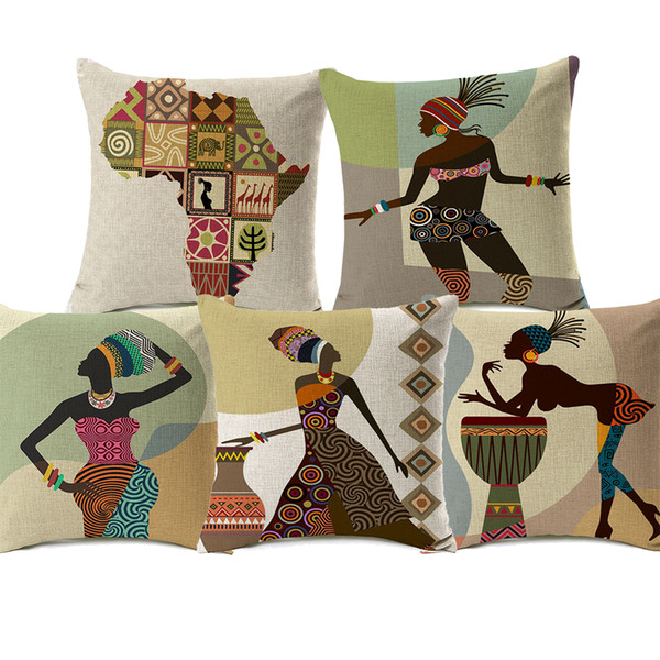 18 Styles Modern Fashion African Woman Dance Cushion Covers Folk Exotic Africa Life Painting Map Art Cushion Cover Sofa Linen Pillow Case