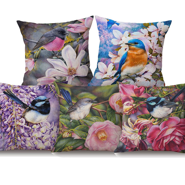 8 Styles Oil Painting Birds And Flowers Cushion Covers Chinese Traditional Bird In The Woods Forest Cushion Cover Sofa Linen Pillow Case