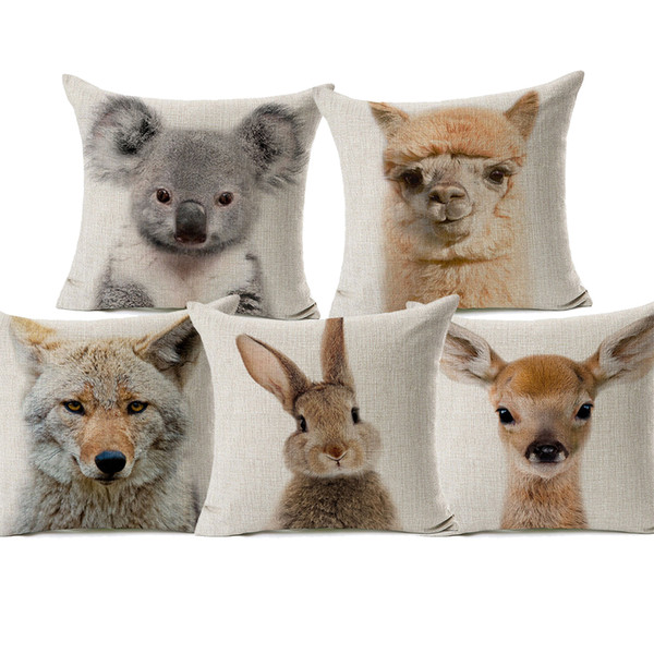 10 Styles Cartoon Cute Baby Animals Cushion Covers Bunny Rabbit Fox Deer Racoon Koala Pillow Cover Decorative Linen Pillowcase For Kids Room