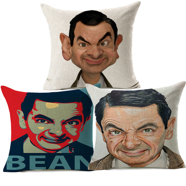 3 Styles Cute Funny Mr. Bean Caricature Cushion Covers Rowan Atkinson Portrait Painting Cushion Cover Sofa Decorative Linen Pillow Case