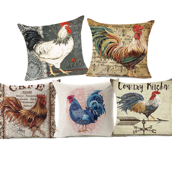 9 Styles Rooster Cock Paintings Cushion Covers European Retro Vintage Home Cafe Decorative Cushion Cover Linen Pillow Case For Sofa Couch