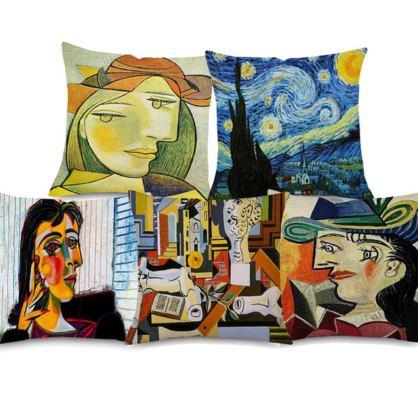 6 Styles Pablo Picasso Oil Paintings Art Cushion Covers Starry Starry Night Lady Portrait Cushion Cover Decorative Sofa Linen Pillow Case