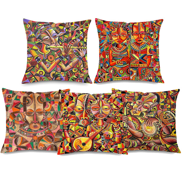 11 Styles Traditional Cameroon People Cushion Covers African Queen Women Lifestyle Music Cushion Cover Linen Pillow Case For Sofa Couch