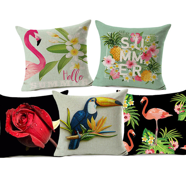 14 Styles Summer Tropical Botanical Plants Cushion Covers Monstera Leaves Pineapple Toucan Flamingo Cushion Cover Sofa Linen Pillow Case