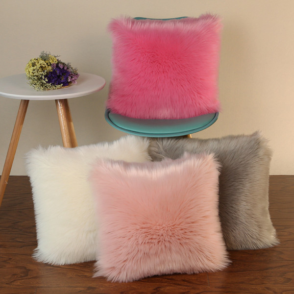 High Quality Nordic Modern Plush Cushion Covers Faux Wool Fur Cushion Cover White Grey Pink Purple Color Decorative Sofa Bed Pillow Case