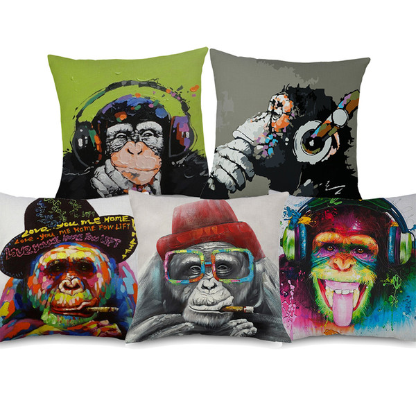 5 Styles Hipster Chic Gorilla Monkey Cushion Covers Thinking Gorilla Painting Art Cushion Cover Bedroom Decorative Linen Pillow Case