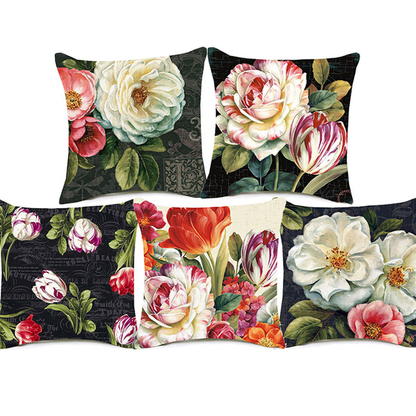 8 Styles Oil Painting Floral Flower Cushion Covers Beatuful Pastoral Vintage Flowers Tulip Camellia Cushion Cover Sofa Linen Pillow Case