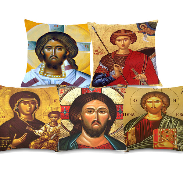 5 Styles Orthodox Christianity Cushion Covers Christ Pantocrator Catholicism Cushion Cover Decorative Linen Pillow Case For Sofa Couch