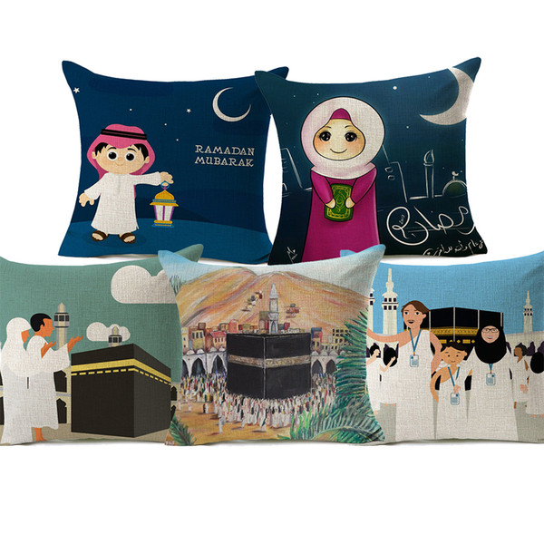 5 Styles Cartoon Ramadan Mubarak Cushion Covers Islam Muslim Culture Moon And Stars Cushion Cover Bedroom Decorative Linen Pillow Case