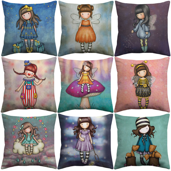 9 Styles Cartoon Little Girl Cushion Covers Oil Painting Cute Lovely Girls Cushion Cover Baby Kids Children Bedroom Linen Pillow Case