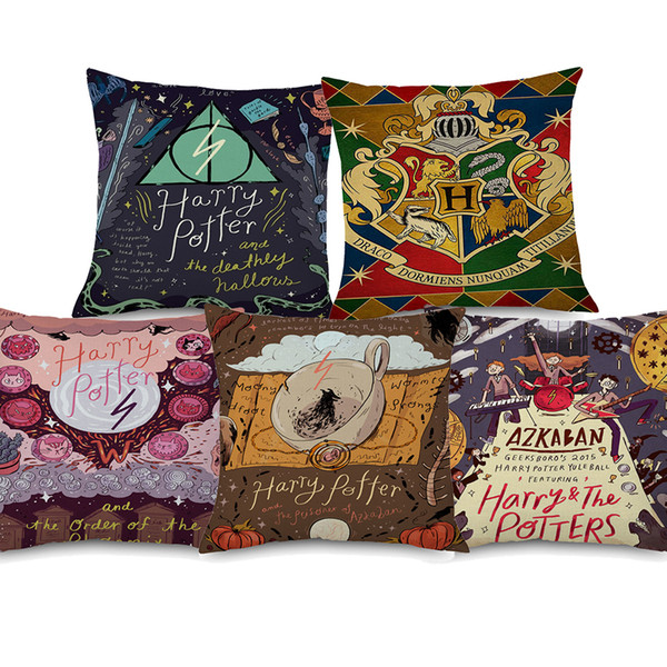 9 Styles Cartoon Harry Potter Art Cushion Covers Hogwarts Deathly Hallows Sorcerer's Stone Painting Cushion Cover Sofa Linen Pillow Case