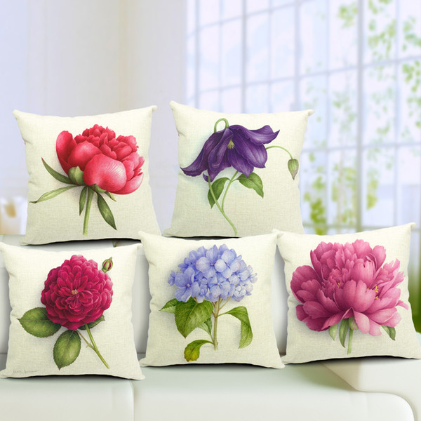 5 Styles Pastoral Floral Flower Rose Cushion Covers Home Decorative Cushion Cover Linen Pillow Case For Sofa Couch Seat Chair