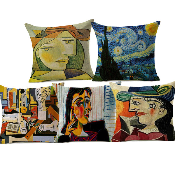 10 Styles Pablo Picasso Famous Paintings Cushion Covers The Starry Night Surrealism Abstract Art Cushion Cover Decorative Linen Pillow Case