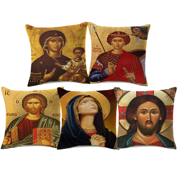 17 Styles Orthodox Christian Icon Cushion Covers Christ Pantocrator Catholicism Cushion Cover Sofa Throw Decorative Linen Pillow Case