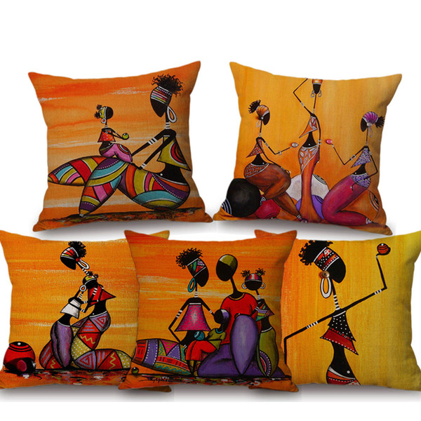 8 Styles African Woman Cushion Covers Exotic Abstract Painting Africa Life Art Cushion Cover Sofa Couch Decorative Linen Pillow Case