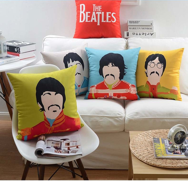 British John Lennon Ringo Starr Paul McCartney George Harrison Portrait Art Cushion Covers Sofa Couch Decorative Velvet Pillow Cover Case