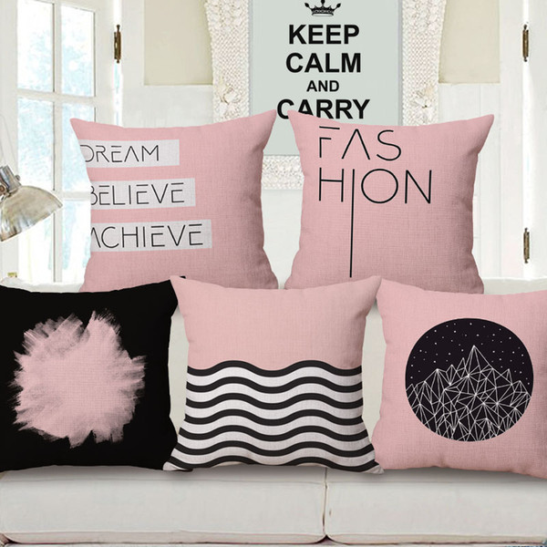 10 Styles Pink Series English Letter Cushion Covers HELLO LOVE Dream Believe Achieve Cushion Cover Linen Pillow Case Bedroom Sofa Decoration