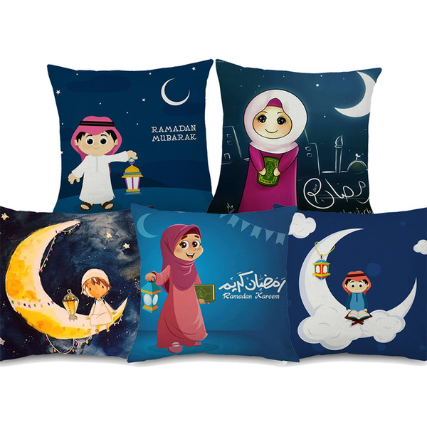 10 Styles Cartoon Eid Mubarak Ramadan Kareem Cushion Covers Islam Muslim Lantern Moon And Star Kids Cushion Cover Linen Pillow Case