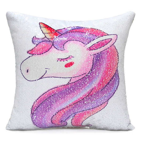 2 Styles Sequins Unicorn Cushion Covers Decorative Mermaid Cushion Cover Cute Animal Decorative Reversible Pillow Case For Sofa Seat Chair