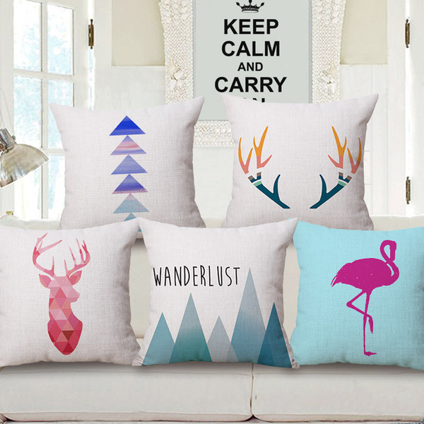 7 Styles Nordic Minimal Geometric Art Cushion Covers Triangles Mountain Flamingo Deer Cushion Cover Bedroom Decorative Linen Pillow Case