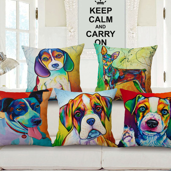 19 Styles Colorful Oil Painting Dogs Cushion Covers Pug Bulldog Dachshund Dog Cushion Cover Decorative Linen Pillow Case For Bedroom Sofa