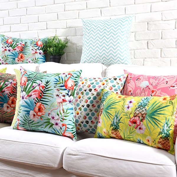 Flamingo Pineapple Cushion Cover Summer Tropical Jungle Hibiscus Flower Bird Cushion Covers Decorative Velvet Pillow Case For Sofa Couch