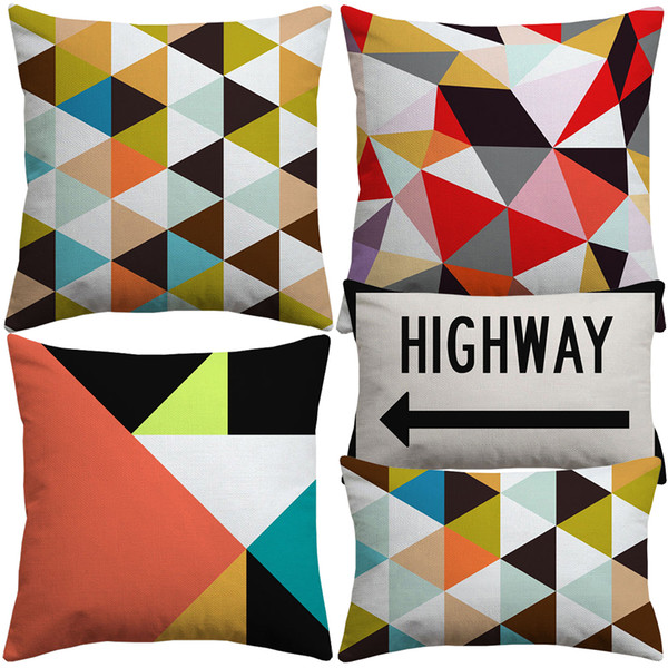 Color Geometric Triangles Plaids Cushion Covers Nordic Modern Home Bedroom Cushion Cover Decorative Linen Cotton Pillow Case