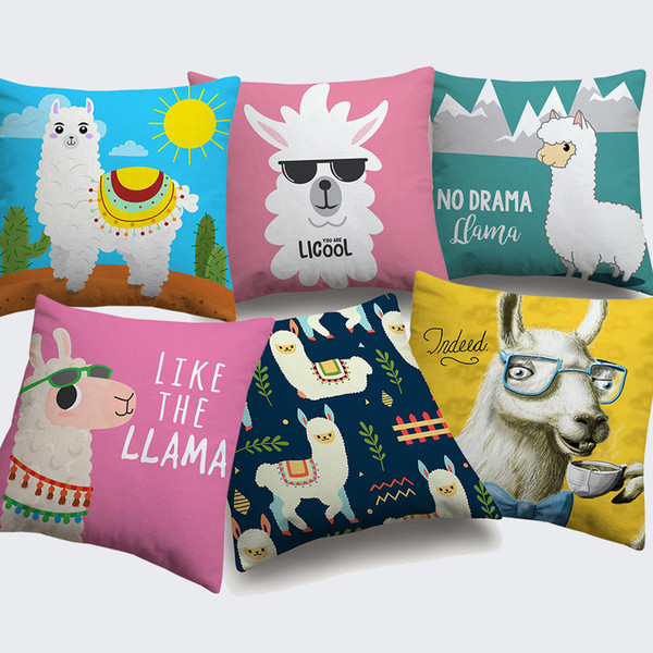 11 Styles Cartoon Animal Llama Cushion Covers Lovely Cool Alpaca Cactus Cushion Cover Baby Kids Bedroom Linen Pillow Case