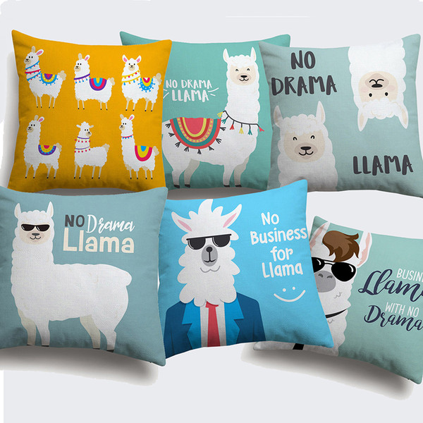 10 Styles Cartoon Llama Alpaca Cushion Covers Cute Lovely Hipster Animal Cactus Cushion Cover Baby Children Bedroom Decor Linen Pillow Case