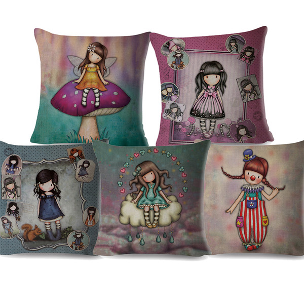 11 Styles Oil Painting Cartoon Little Girls Cushion Covers Cute Lovely Children Childhood Cushion Cover Linen Pillow Case For Kids Bedroom