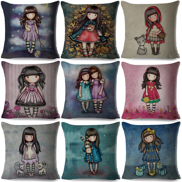 16 Styles Cartoon Little Girls Cushion Covers Oil Paiting Cute Lovely Children Cushion Cover Linen Pillow Case For Baby Kids Bedroom Decor