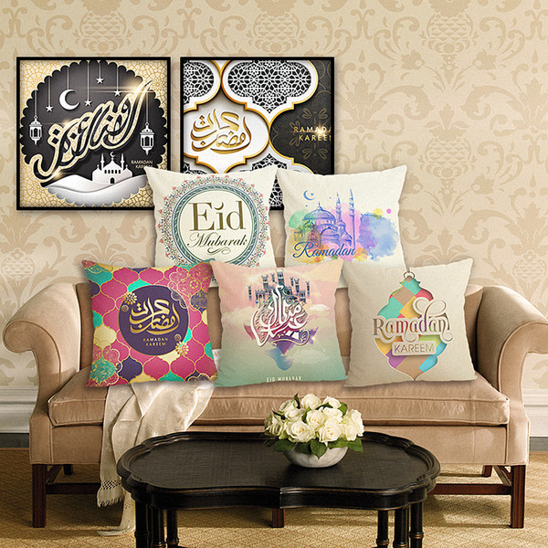 17 Styles Eid Mubarak Ramadan Kareem Holiday Cushion Covers Islam Muslim Lantern Moon Cushion Cover Sofa Throw Decorative Linen Pillow Case