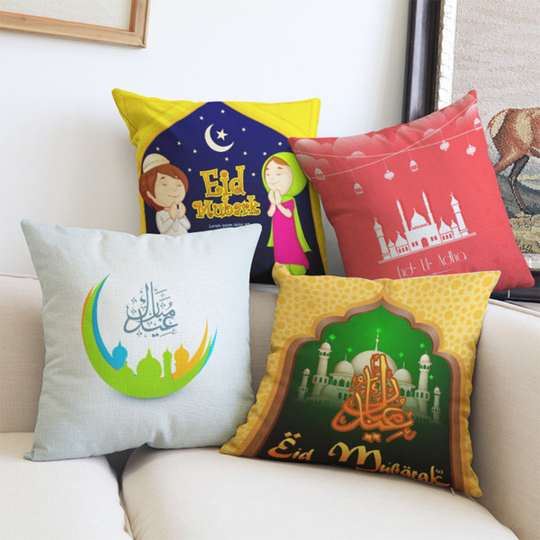 Ramadan Mubarak Cushion Covers Islam Muslim Mosque Moon Holidays Decorative Cushion Cover Linen Cotton Pillow Case For Bedroom Sofa Chair