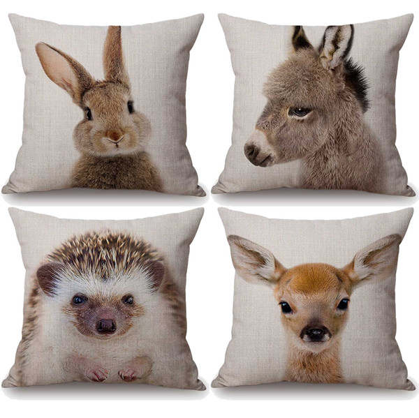 Cute Baby Animals Cushion Covers Bunny Fox Monkey Panda Racoon Bear Hedgehog Cushion Cover For Baby Room Decoration Linen Pillow Case