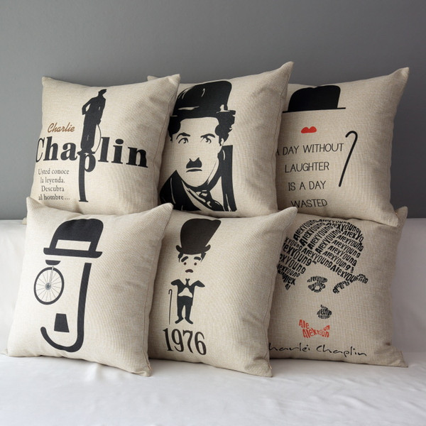 Charlie Chaplin Portrait Cushion Covers Nordic British Style Home Decorative Cushion Cover Linen Cotton Pillow Case For Sofa Couch Seat