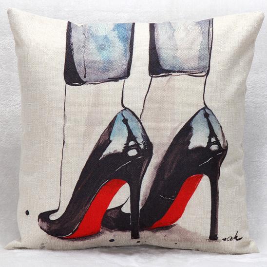 Watercolor Painting High Heel Shoes Cushion Covers British Style Home Decorative Cushion Cover Linen Pillow Case For Bedroom Sofa