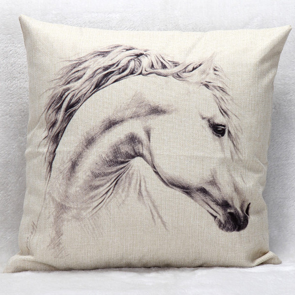 Hand Painting Wild Animal Horse Cushion Covers Modern Home Decorative Cushion Cover Linen Pillow Case For Bedroom Sofa