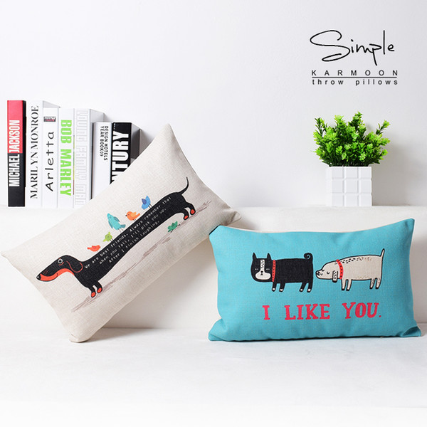 2 Styles Dachshunds Sausage Dog Cushion Covers Cartoon Dogs I LIKE YOU Cushion Cover Decorative Sofa Throw Linen Pillowcase