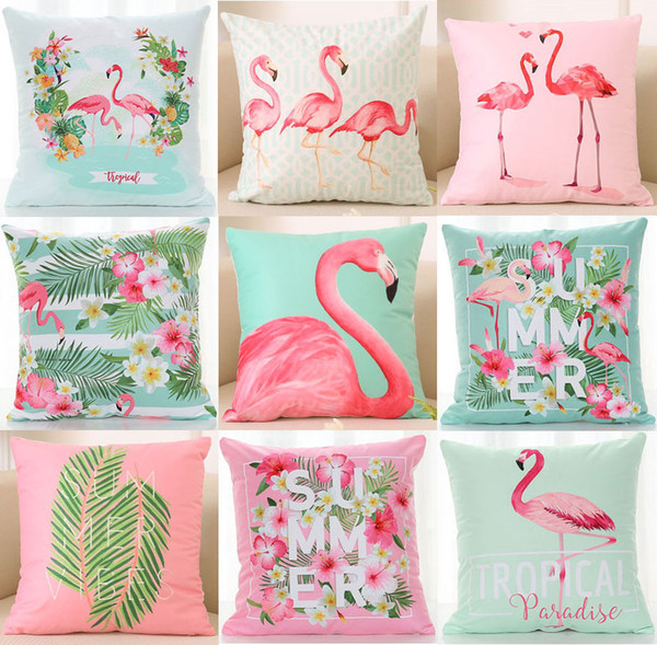 Summer Tropical Plants Hibiscus Flower Cushion Cover Flamingo Bird Vibes Cactus Cushion Covers Soft Decorative Pillow Case For Sofa Couch