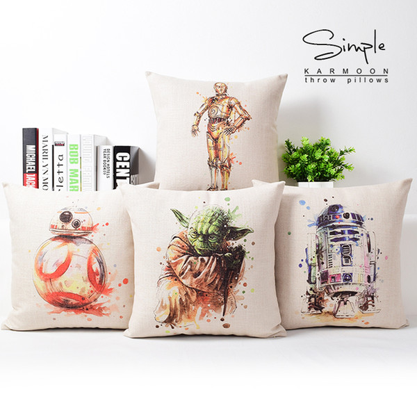 4 Styles Watercolor Painting Robot Cushion Covers Cartoon Movie Splatter Art Cushion Cover Decorative Linen Pillow Case For Sofa Couch