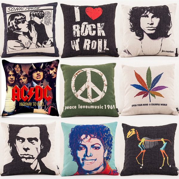 14 Styles Peace Love Music 1969 Retro Cushion Covers Rock And Roll Music Jim Morrison Cushion Cover Sofa Decorative Linen Pillow Case