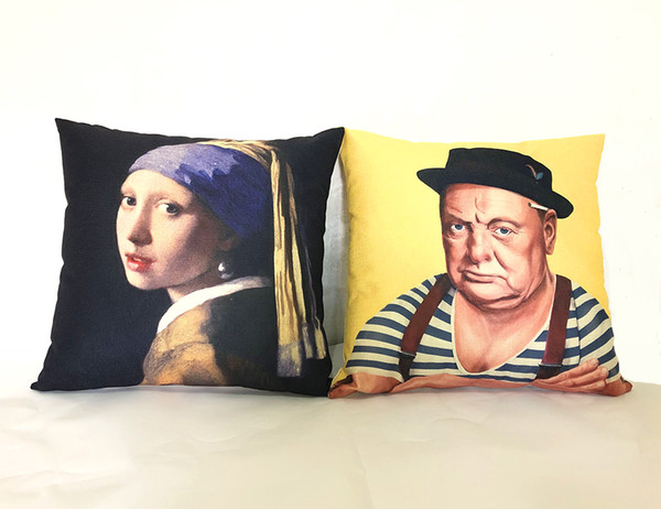 European Vintage Retro Portrait Painting Cushion Covers Girl with a Pearl Earring Mona Lisa Venus Cushion Cover Linen Pillow Case