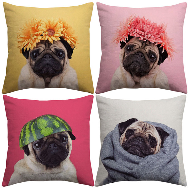 Funny Lovely Pugs Cushion Covers Pug Dog In Costume Art Cushion Cover Home Decorative Linen Cotton Pillow Case For Car Sofa Chair